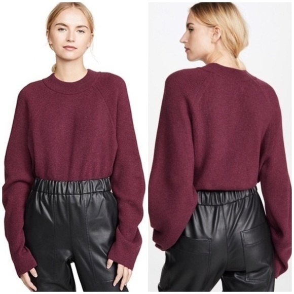 Nanushka Arden Cashmere Blend Ribbed Knit Ballon Sleeve Sweater in Berry - Picture 1 of 15